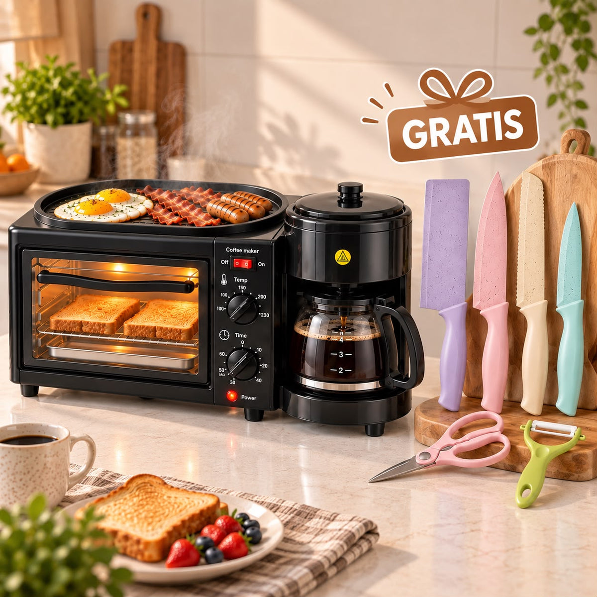 MorningStation Pro — Horno Tostador, Cafetera y Parrilla.
