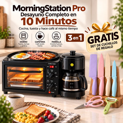 MorningStation Pro — Horno Tostador, Cafetera y Parrilla.